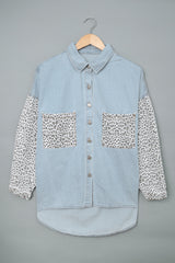 Sky Blue Contrast Leopard Denim Jacket Denim Jackets JT's Designer Fashion