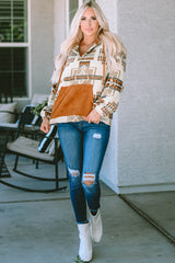 Beige Aztec Print Kangaroo Pocket Half-Zip Hoodie Sweatshirts & Hoodies JT's Designer Fashion