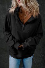 Black Zip-up Stand Neck Kangaroo Pocket Sweatshirt Sweatshirts & Hoodies JT's Designer Fashion