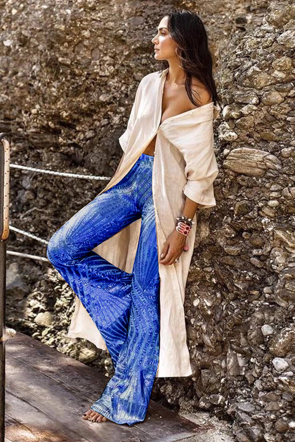 Blue Sequin Wide Leg Pants Pants & Culotte JT's Designer Fashion