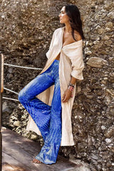 Blue Sequin Wide Leg Pants Pants & Culotte JT's Designer Fashion