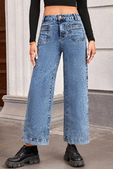 Blue Chic Patch Pocket Straight Leg Loose Jeans Jeans JT's Designer Fashion