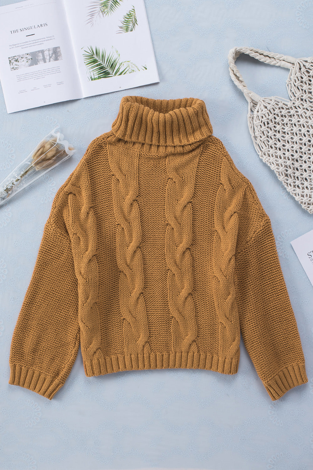 Cuddle Weather Cable Knit Handmade Turtleneck Sweater Sweaters & Cardigans JT's Designer Fashion