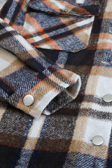 Geometric Plaid Print Pocketed Shacket Plaid Shackets JT's Designer Fashion