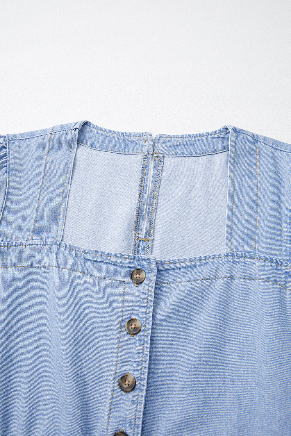 Beau Blue Denim Button Detail Babydoll Square Neck Mini Dress Mini Dresses JT's Designer Fashion