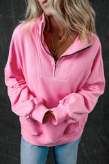 Bonbon Zip-up Stand Neck Kangaroo Pocket Sweatshirt Sweatshirts & Hoodies JT's Designer Fashion