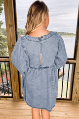 Beau Blue Light Wash High Waist Loose Fit Denim Mini Dress Mini Dresses JT's Designer Fashion