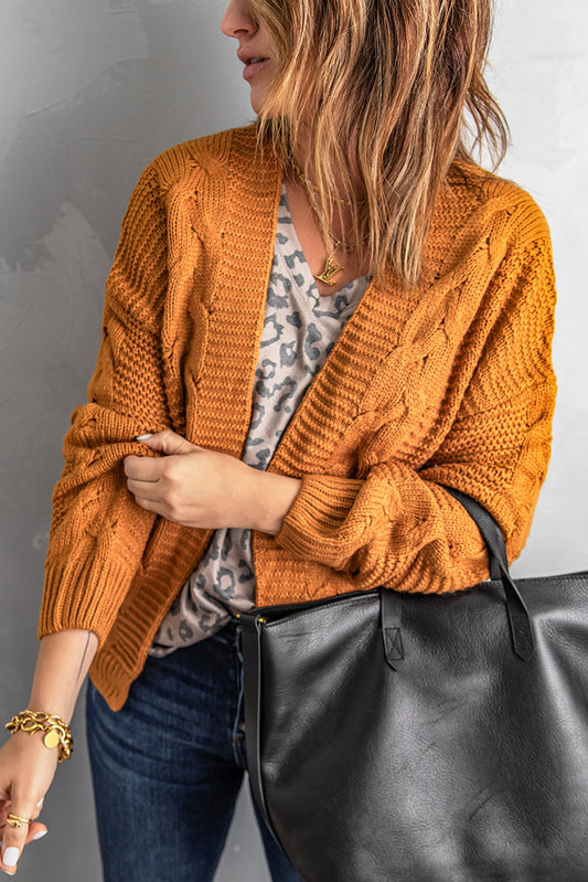 Khaki Chunky Wide Long Sleeve Knit Cardigan Sweaters & Cardigans JT's Designer Fashion