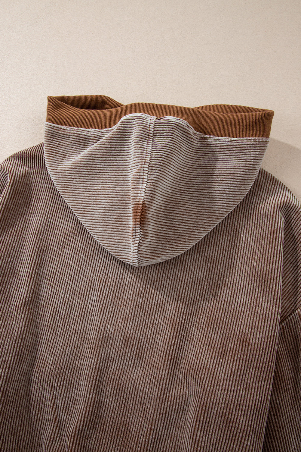 Chestnut Half Zipper Kangaroo Pocket Drawstring Corduroy Hoodie Sweatshirts & Hoodies JT's Designer Fashion