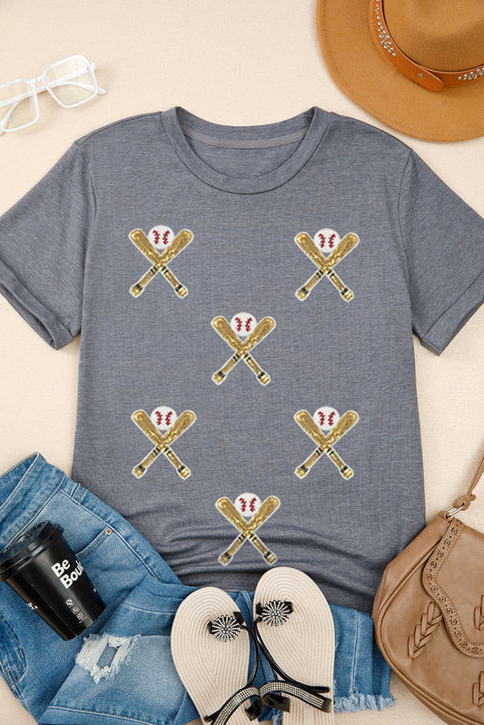 Gray Sequined Game Day Casual Tee Graphic Tees JT's Designer Fashion