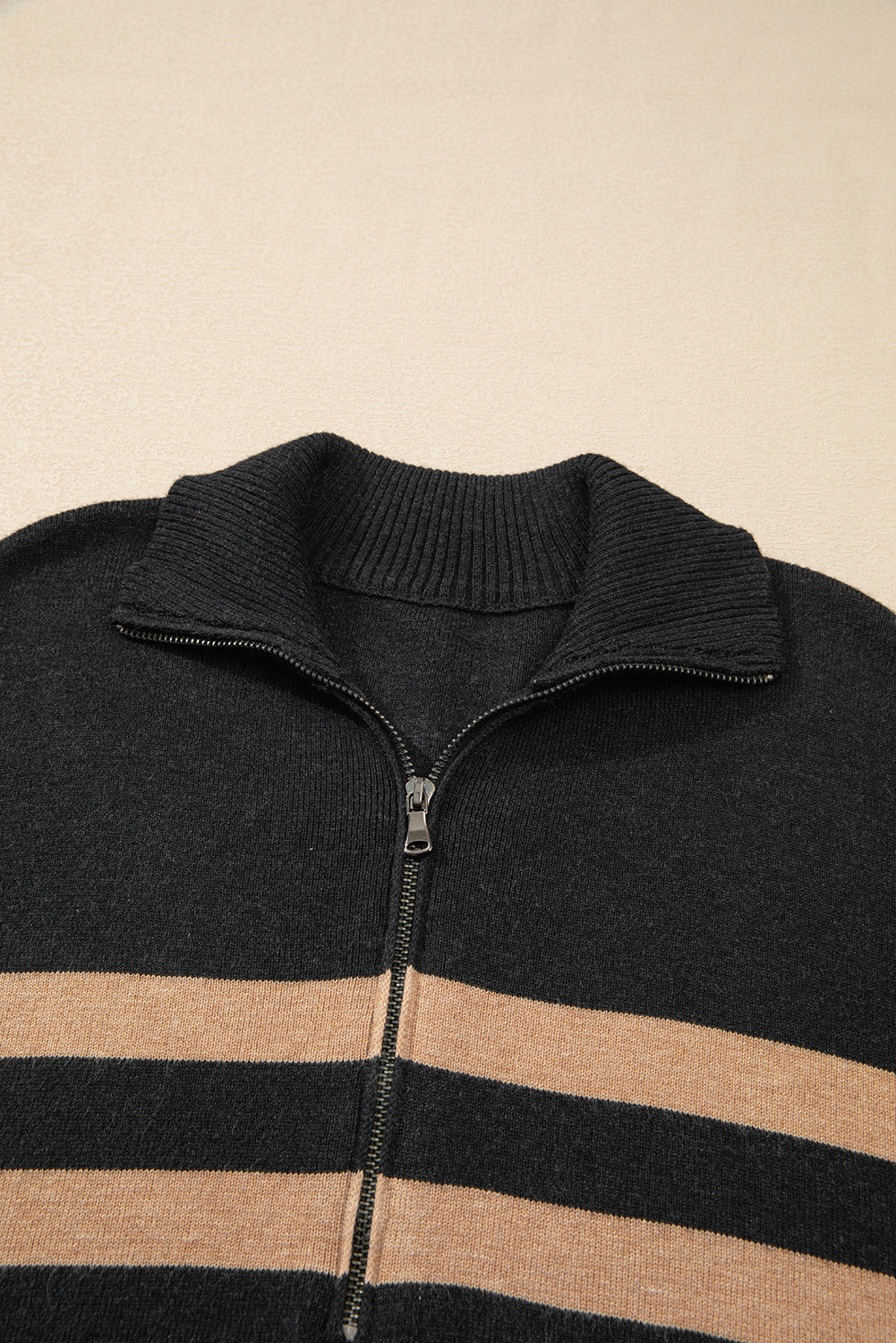 Black Stripe Collared Quarter Zipper Oversized Sweater Sweaters JT's Designer Fashion
