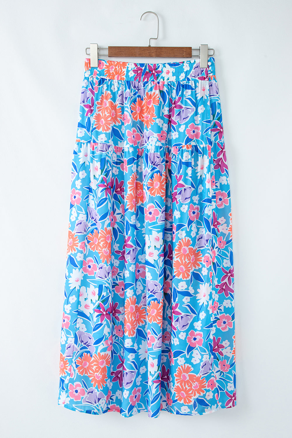 Sky Blue Floral Printed High Waist Split Wrap Long Skirt Skirts & Petticoat JT's Designer Fashion