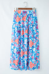 Sky Blue Floral Printed High Waist Split Wrap Long Skirt Skirts & Petticoat JT's Designer Fashion