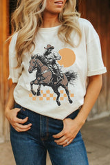 White Sunset Cowboy Print Western Fashion T Shirt Graphic Tees JT's Designer Fashion