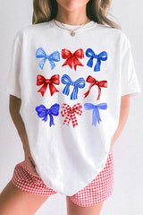 White USA Inspire Bow Print Crewneck Independence Day Tee Graphic Tees JT's Designer Fashion