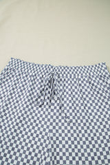 Gray Checkerboard Lace-Up High Waist Plus Size Casual Shorts Plus Size Bottoms JT's Designer Fashion