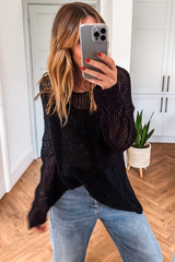 Black Crochet Hollow-out Jumper Top Sweater Sweaters JT's Designer Fashion
