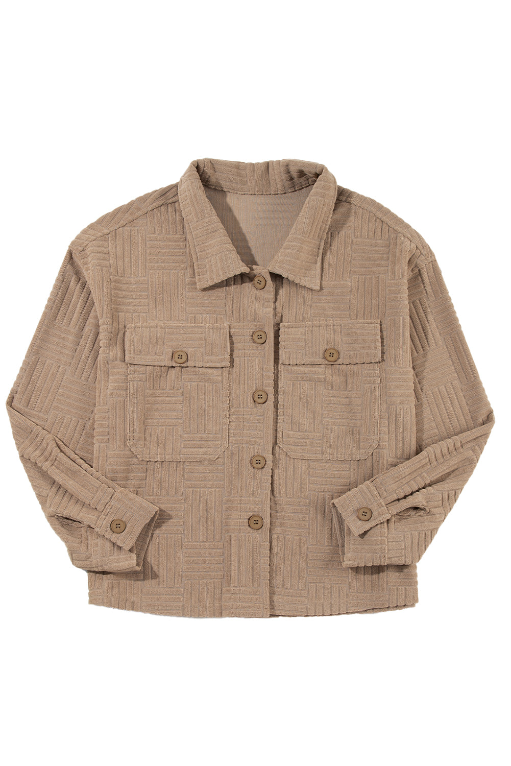 Dark Khaki Textured Chest Pocket Button-up Shacket Jackets JT's Designer Fashion