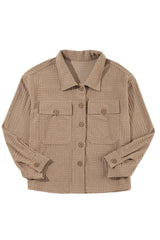 Dark Khaki Textured Chest Pocket Button-up Shacket Jackets JT's Designer Fashion