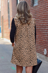 Khaki Leopard Print V Neck Sleeveless Collared Mini Dress Mini Dresses JT's Designer Fashion