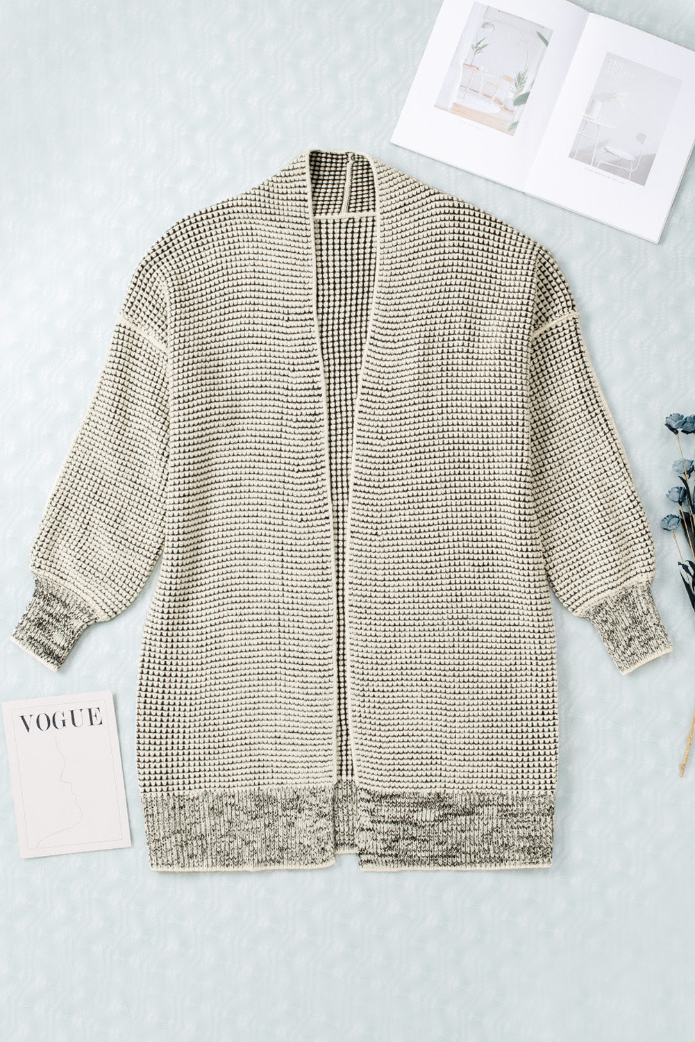 Apricot Plaid Knitted Long Open Front Cardigan Sweaters & Cardigans JT's Designer Fashion