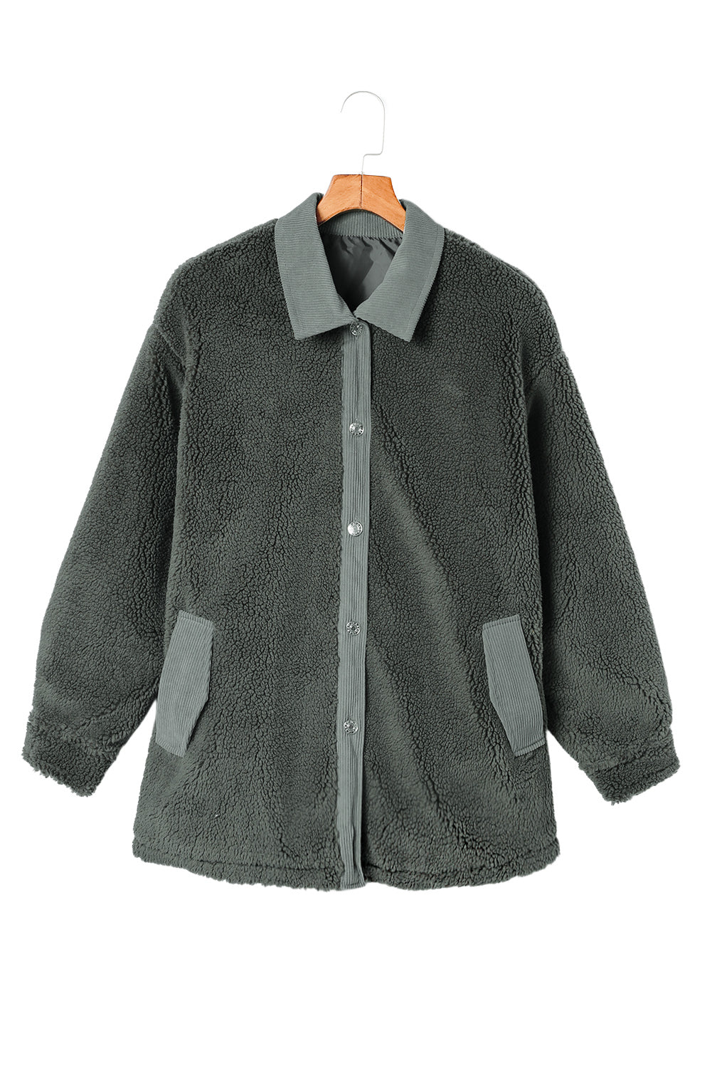 Gray Corduroy Trim Elbow Patch Sherpa Jacket Jackets JT's Designer Fashion