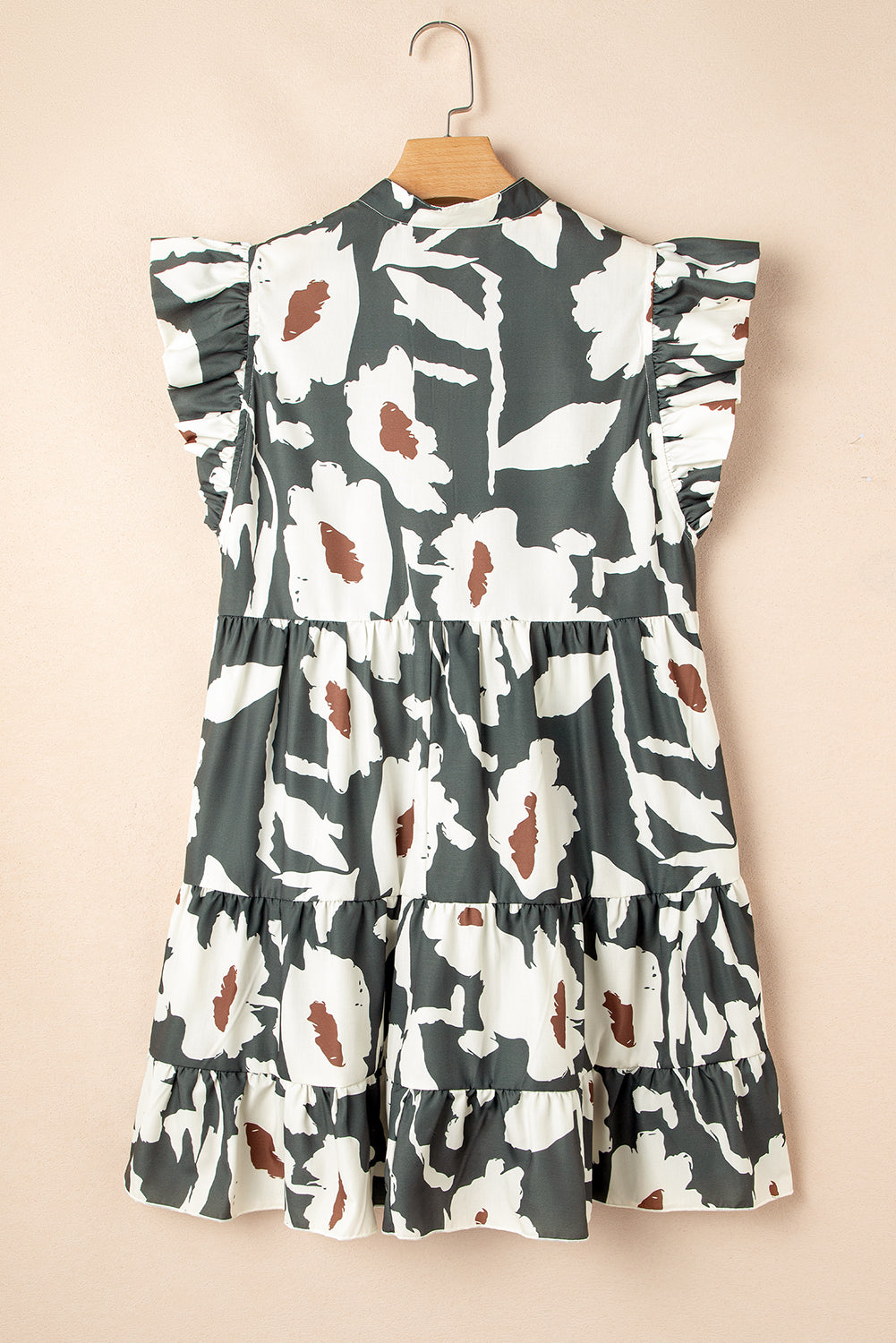 Floral Flutter Sleeve Buttons Ruffled Hem Mini Dress Mini Dresses JT's Designer Fashion