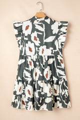 Floral Flutter Sleeve Buttons Ruffled Hem Mini Dress Mini Dresses JT's Designer Fashion