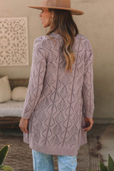 Purple Hollow-out Openwork Knit Cardigan Cardigans JT's Designer Fashion