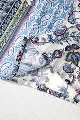 Blue Retro Floral Print Long Loose Open Front Kimono Kimonos JT's Designer Fashion