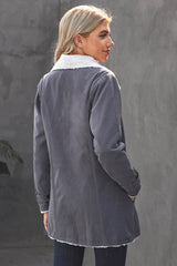 Gray Lapel Collar Button Fleece Jacket Jackets JT's Designer Fashion