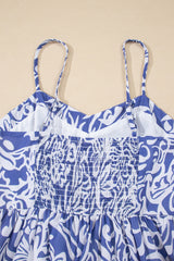 Sky Blue Floral Print Spaghetti Strap High Waist Maxi Dress Floral Dresses JT's Designer Fashion