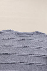 Light Grey Boat Neck Drop Shoulder Pointelle Knit Sweater Sweaters JT's Designer Fashion