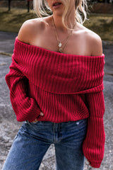 Racing Red Off-the-shoulder Knit Sweater Sweaters JT's Designer Fashion