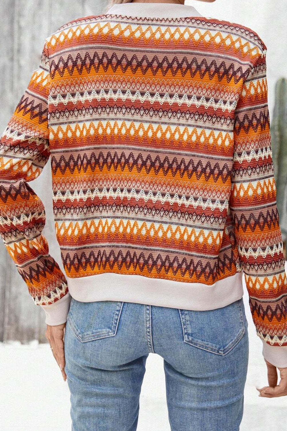 Orange Boho Striped Zip Up Long Sleeve Jacket Jackets JT's Designer Fashion
