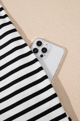 Black Stripe Contrast V Neck Collared Puff Sleeve T Shirt Mini Dress with Pockets T Shirt Dresses JT's Designer Fashion