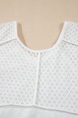 White Eyelet Patchwork High Low Hem V Neck Oversized Top Long Sleeve Tops JT's Designer Fashion