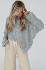 Medium Grey Side Split Drop Shoulder Oversized Top Long Sleeve Tops JT's Designer Fashion