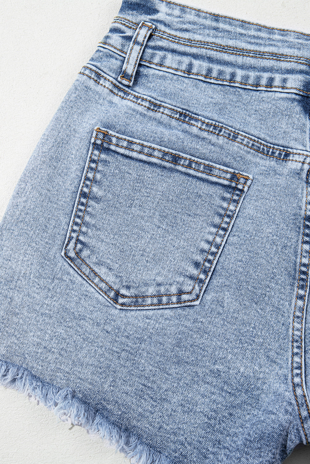Beau Blue Rhinestone Light Wash Raw Hem High Waist Denim Shorts Denim Shorts JT's Designer Fashion