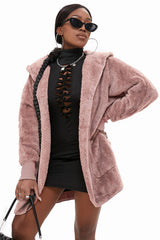 Pink Pink Soft Fleece Hooded Open Front Jacket Jackets JT's Designer Fashion