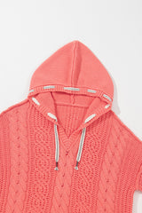 Gold Flame Cable Knit V Neck Contrast Drawstring Hooded Sweater Sweaters JT's Designer Fashion