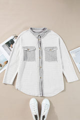 Gray Contrast Flap Pockets Relaxed Shacket Jackets JT's Designer Fashion