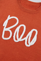 Orange Boo Knitted Pattern Ribbed Edge Drop Shoulder Sweater Sweaters JT's Designer Fashion