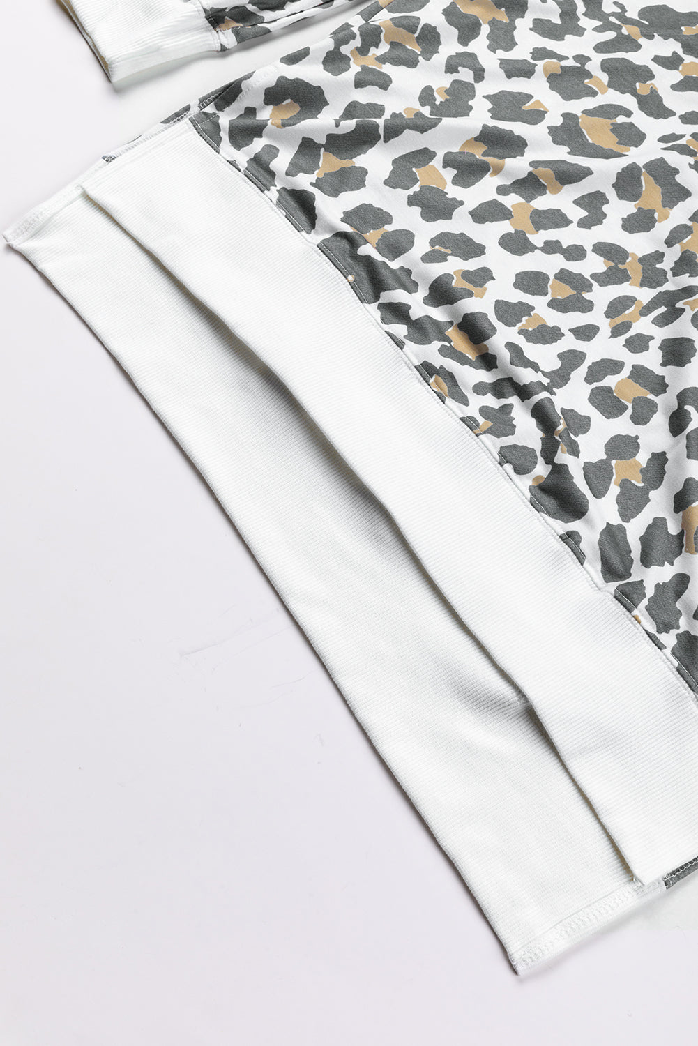 White Printed Solid Trim Leopard Print Top Long Sleeve Tops JT's Designer Fashion