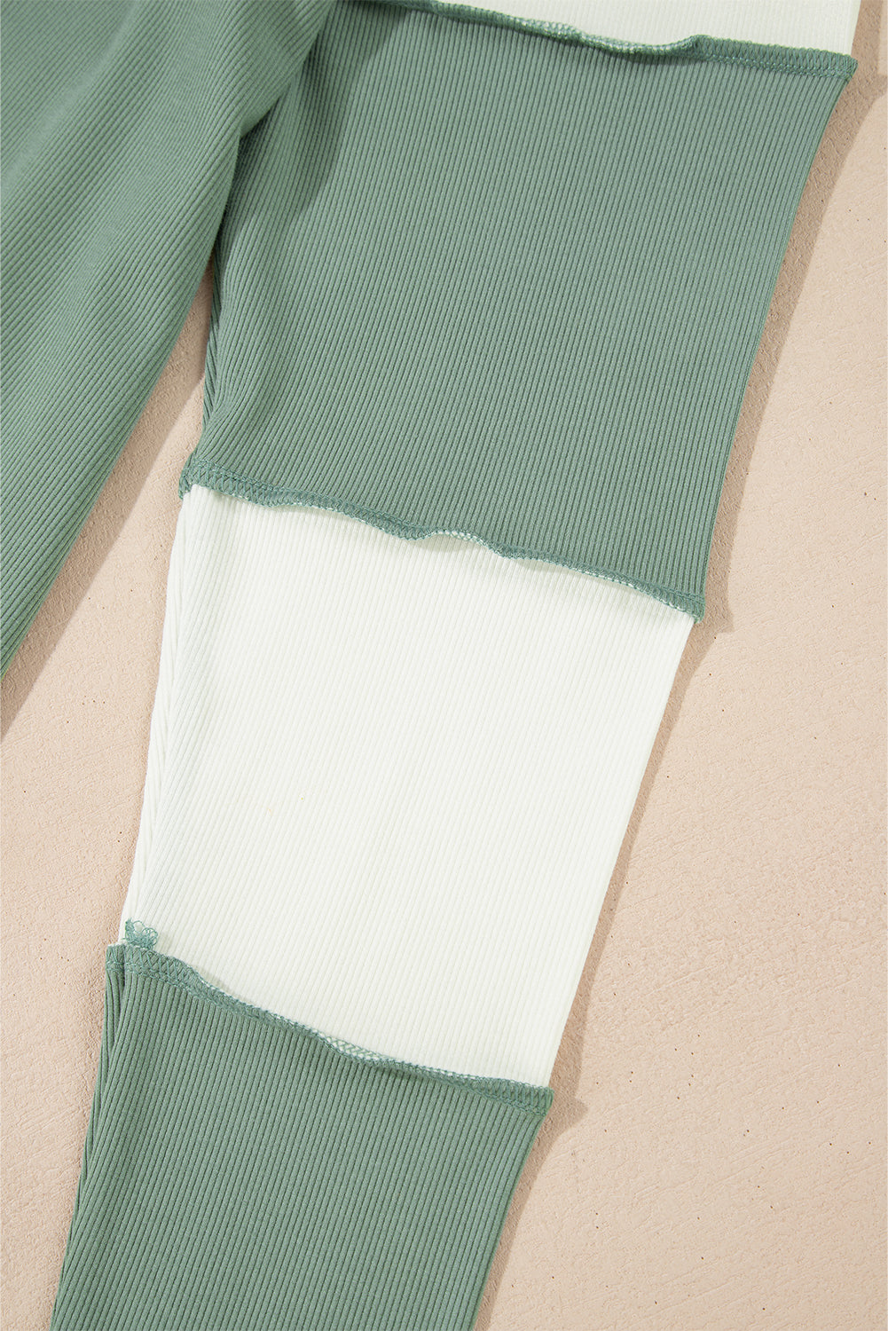 Mint Green Ribbed Colorblock Patchwork Raglan Long Sleeve Top Long Sleeve Tops JT's Designer Fashion