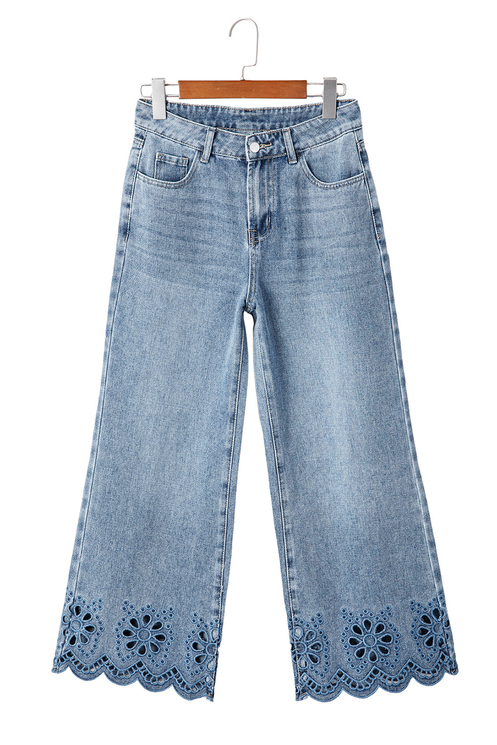 Dusk Blue Embroidered Cropped Wide Leg High Waist Jeans Jeans JT's Designer Fashion