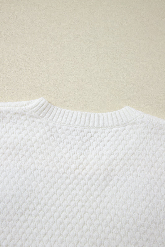 White Colorful Flower Applique Textured Knit Sweater Sweaters JT's Designer Fashion