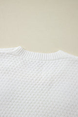 White Colorful Flower Applique Textured Knit Sweater Sweaters JT's Designer Fashion