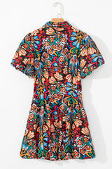Multicolour Floral Puff Short Sleeve Shirt Mini Dress Mini Dresses JT's Designer Fashion