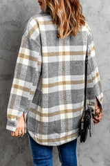 Brown Plaid Print Pocket Women Shacket Plaid Shackets JT's Designer Fashion